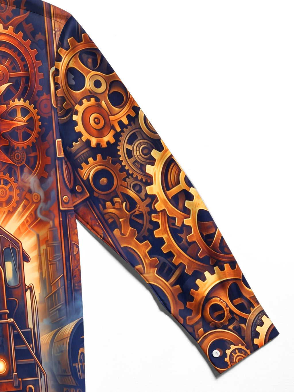 Oceanlyte Men's Graphic Steampunk Train And Gears Print Long Sleeve Shirt with Chest Pocket