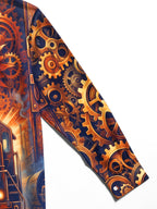 Oceanlyte Men's Graphic Steampunk Train And Gears Print Long Sleeve Shirt with Chest Pocket
