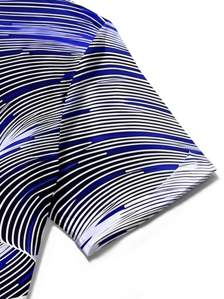 Oceanlyte Men's Patterned Abstract Wavy Lines Print Short Sleeve Shirt with Chest Pocket