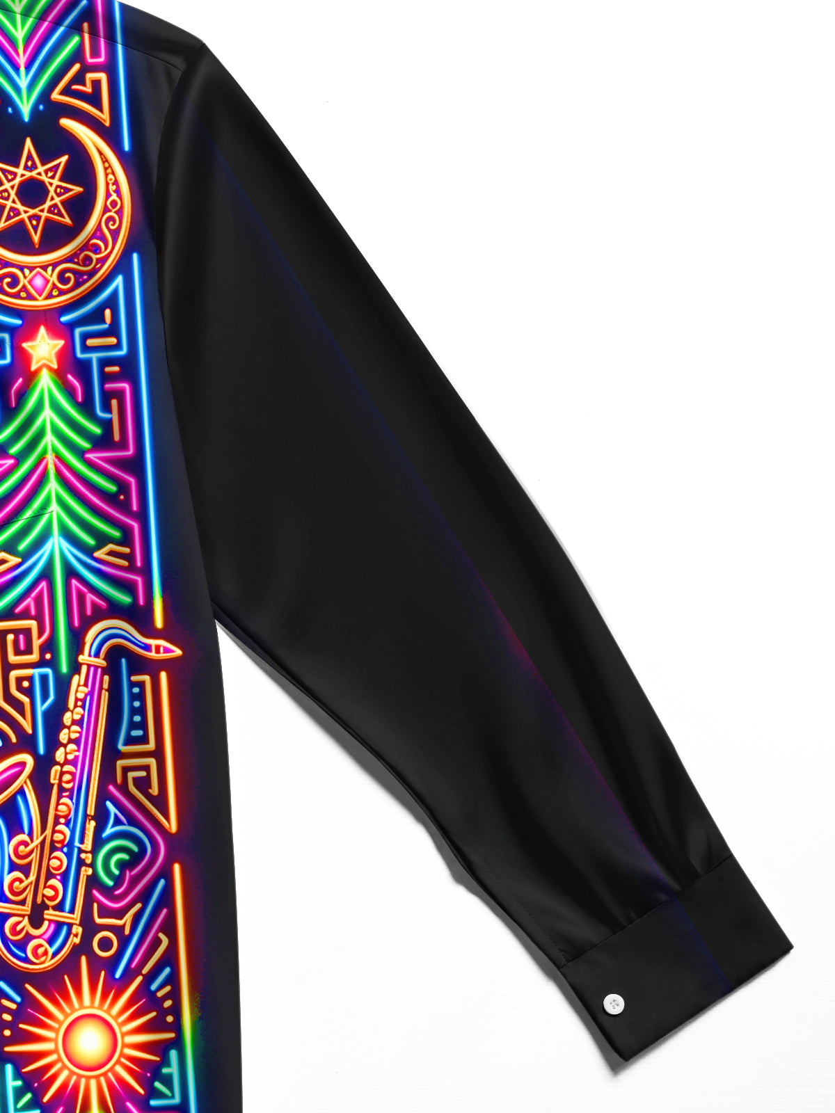 Oceanlyte Men's Neon Saxophone And Christmas Tree Motif Print Long Sleeve Shirt with Chest Pocket