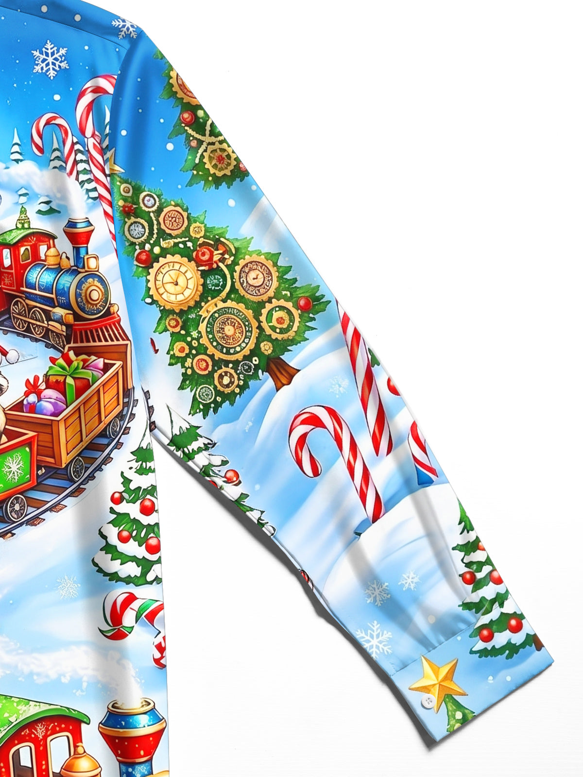 Oceanlyte Men's Christmas Animals On Train With Gifts Print Long Sleeve Shirt with Chest Pocket
