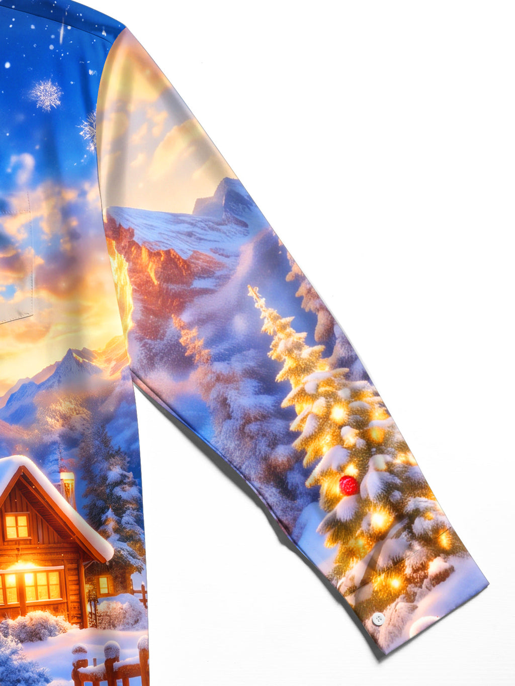 Oceanlyte Men's Printed Christmas Tree And Ornaments Print Long Sleeve Shirt with Chest Pocket