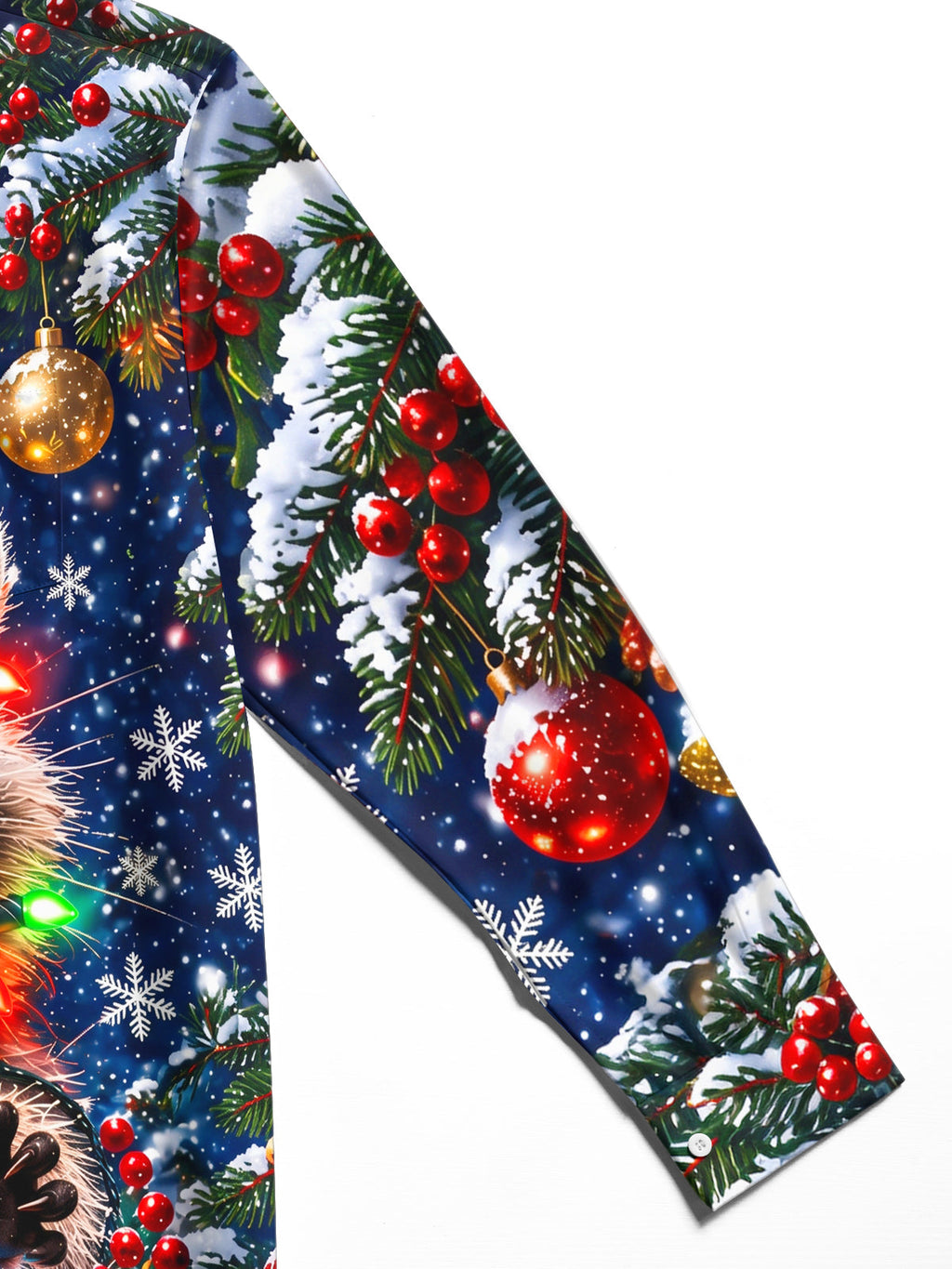 Oceanlyte Men's Raccoon With Christmas Lights And Hat Print Long Sleeve Shirt with Chest Pocket