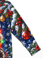 Oceanlyte Men's Raccoon With Christmas Lights And Hat Print Long Sleeve Shirt with Chest Pocket
