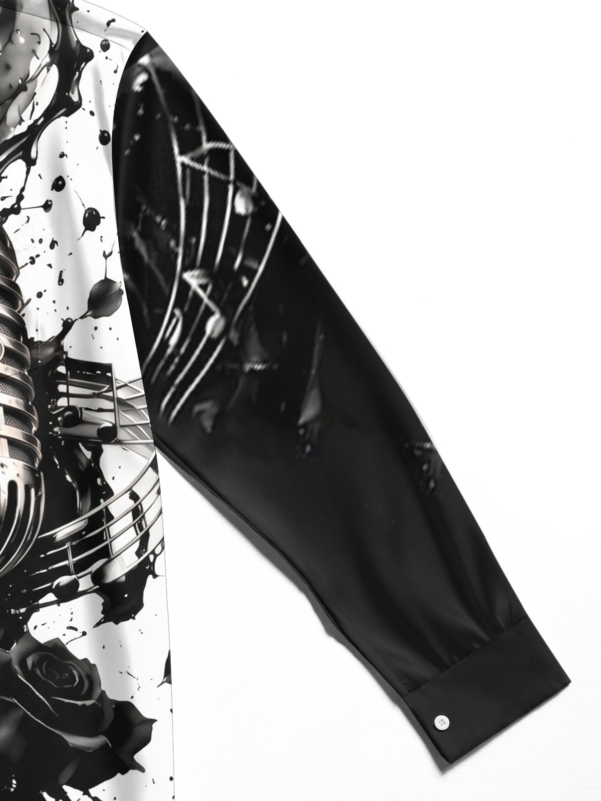 Oceanlyte Men's Vintage Microphone And Musical Notes Print Long Sleeve Shirt with Chest Pocket