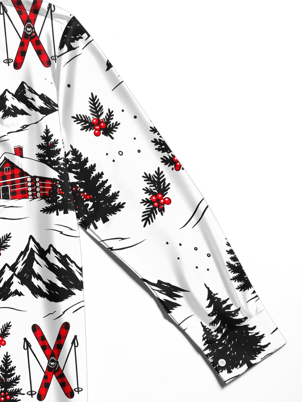 Oceanlyte Men's Long Sleeve Shirt - Winter Skiing Scenes With Snowy Mountains And Cabins Print with Chest Pocket