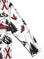 Oceanlyte Men's Long Sleeve Shirt - Winter Skiing Scenes With Snowy Mountains And Cabins Print with Chest Pocket