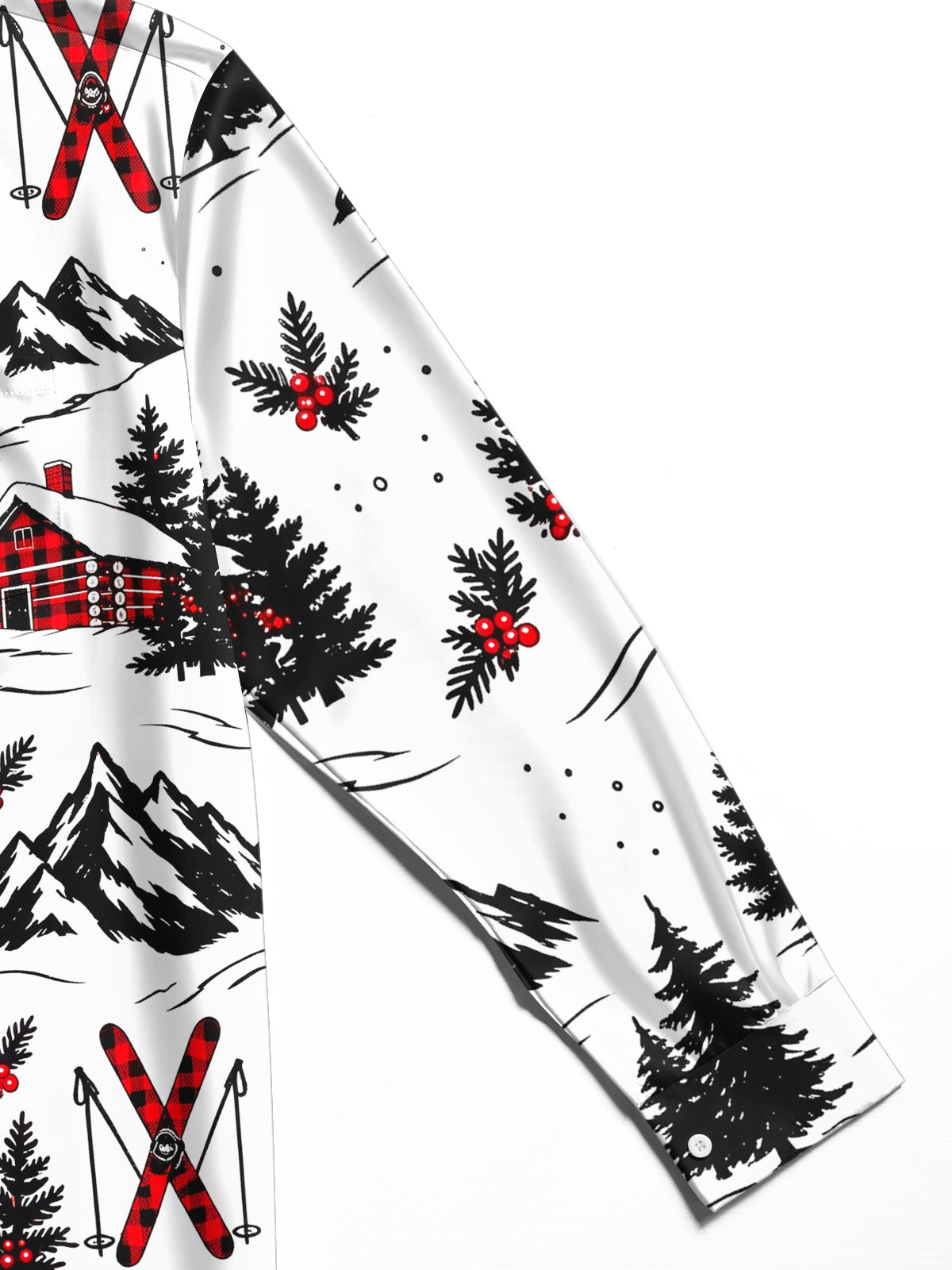 Oceanlyte Men's Long Sleeve Shirt - Winter Skiing Scenes With Snowy Mountains And Cabins Print with Chest Pocket