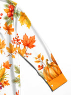 Oceanlyte Men's Thanksgiving Turkey And Harvest Produce Print Long Sleeve Shirt with Chest Pocket
