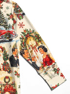 Oceanlyte Men's Long Sleeve Shirt - Vintage Christmas Scenes With Santa Claus And Families Print with Chest Pocket
