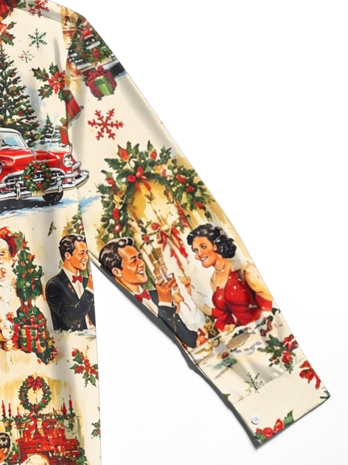 Oceanlyte Men's Long Sleeve Shirt - Vintage Christmas Scenes With Santa Claus And Families Print with Chest Pocket