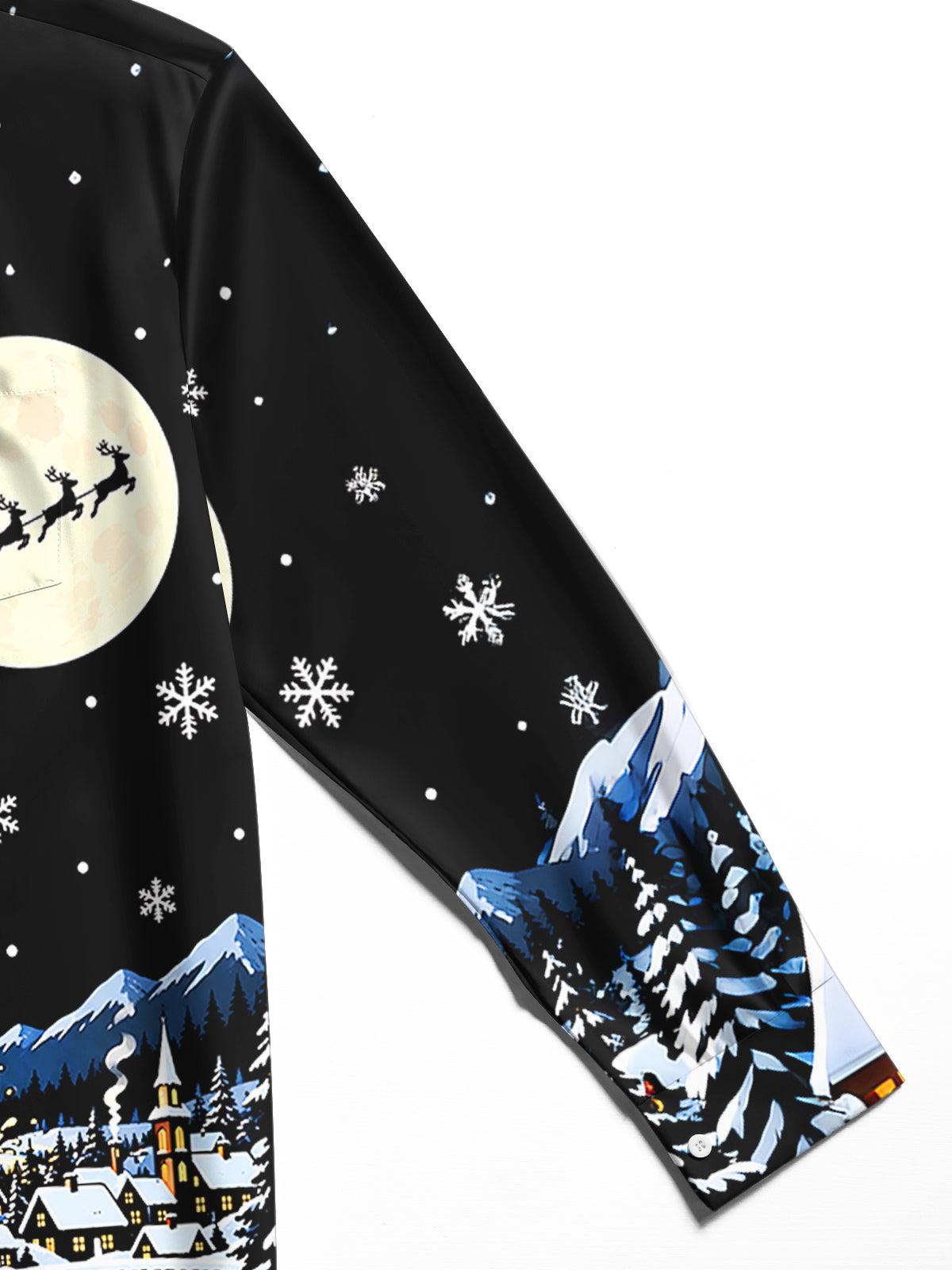 Oceanlyte Men's Graphic Snowy Village Night Scene Print Long Sleeve Shirt with Chest Pocket