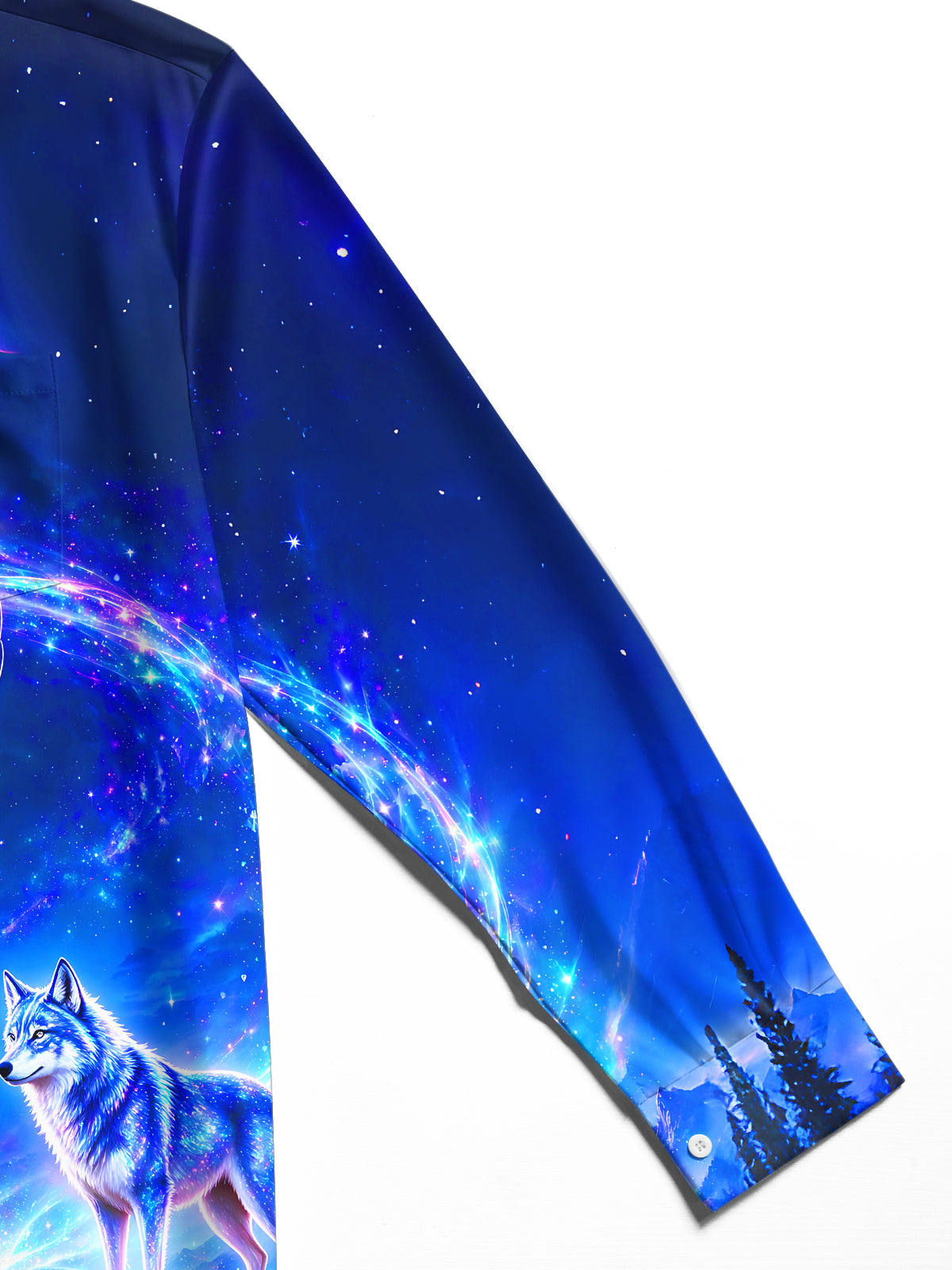 Oceanlyte Men's Graphic Eagle And Wolf In Cosmic Galaxy Print Long Sleeve Shirt with Chest Pocket