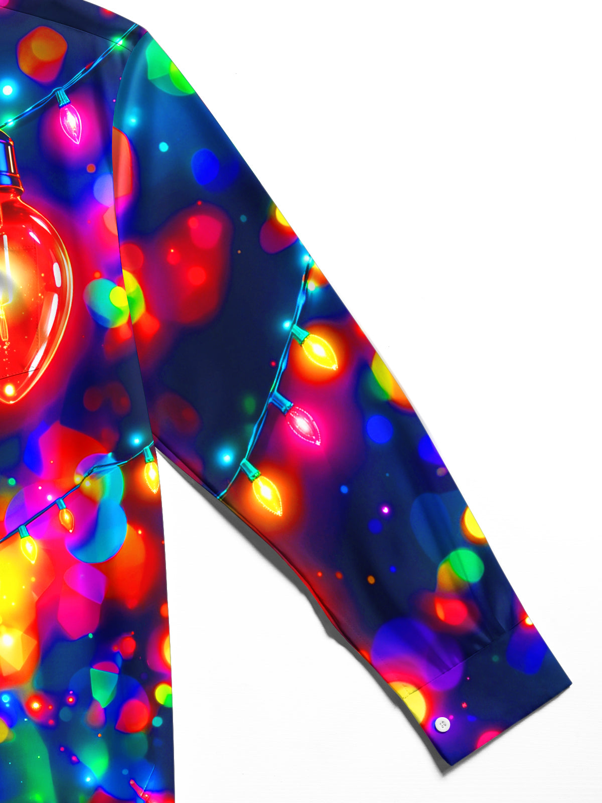 Oceanlyte Men's Colorful Christmas Light Bulbs And Bokeh Print Long Sleeve Shirt with Chest Pocket
