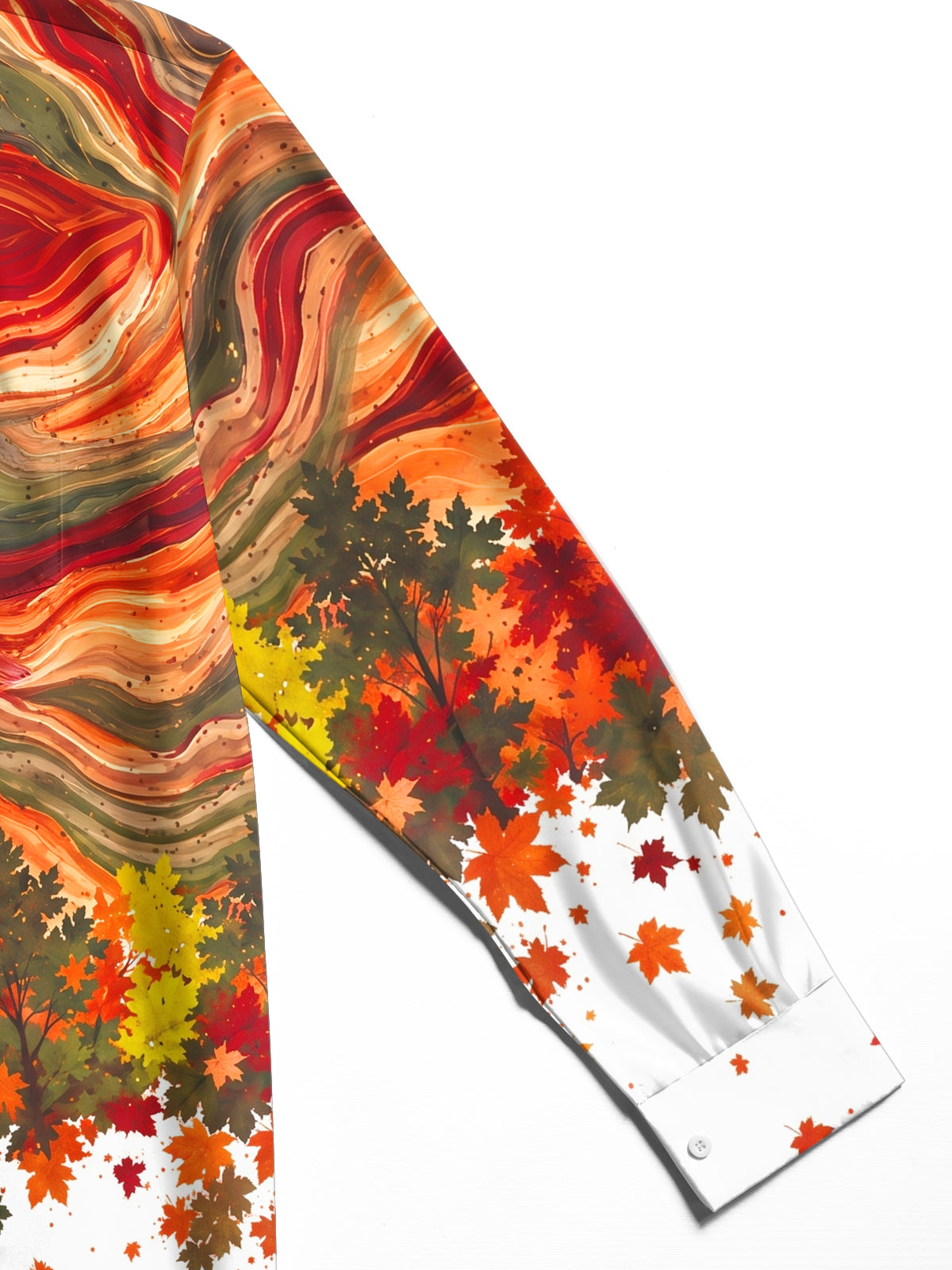 Oceanlyte Men's Autumn Maple Leaves And Wavy Lines Print Long Sleeve Shirt with Chest Pocket