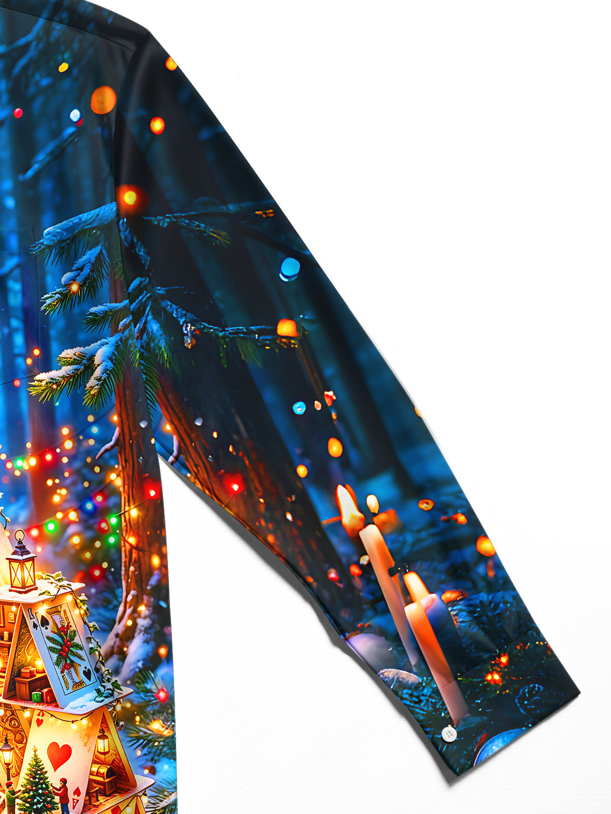 Oceanlyte Men's Printed Christmas Card House Print Long Sleeve Shirt with Chest Pocket