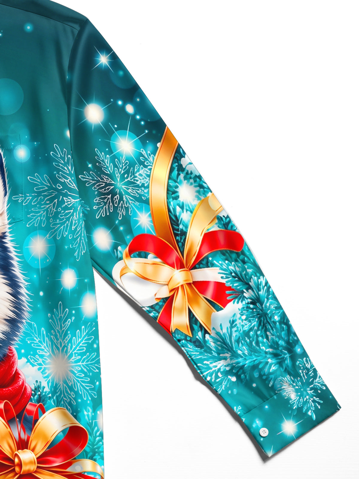 Oceanlyte Men's Long Sleeve Shirt - Christmas Husky Dog With Red Scarf And Gift Box Print with Chest Pocket
