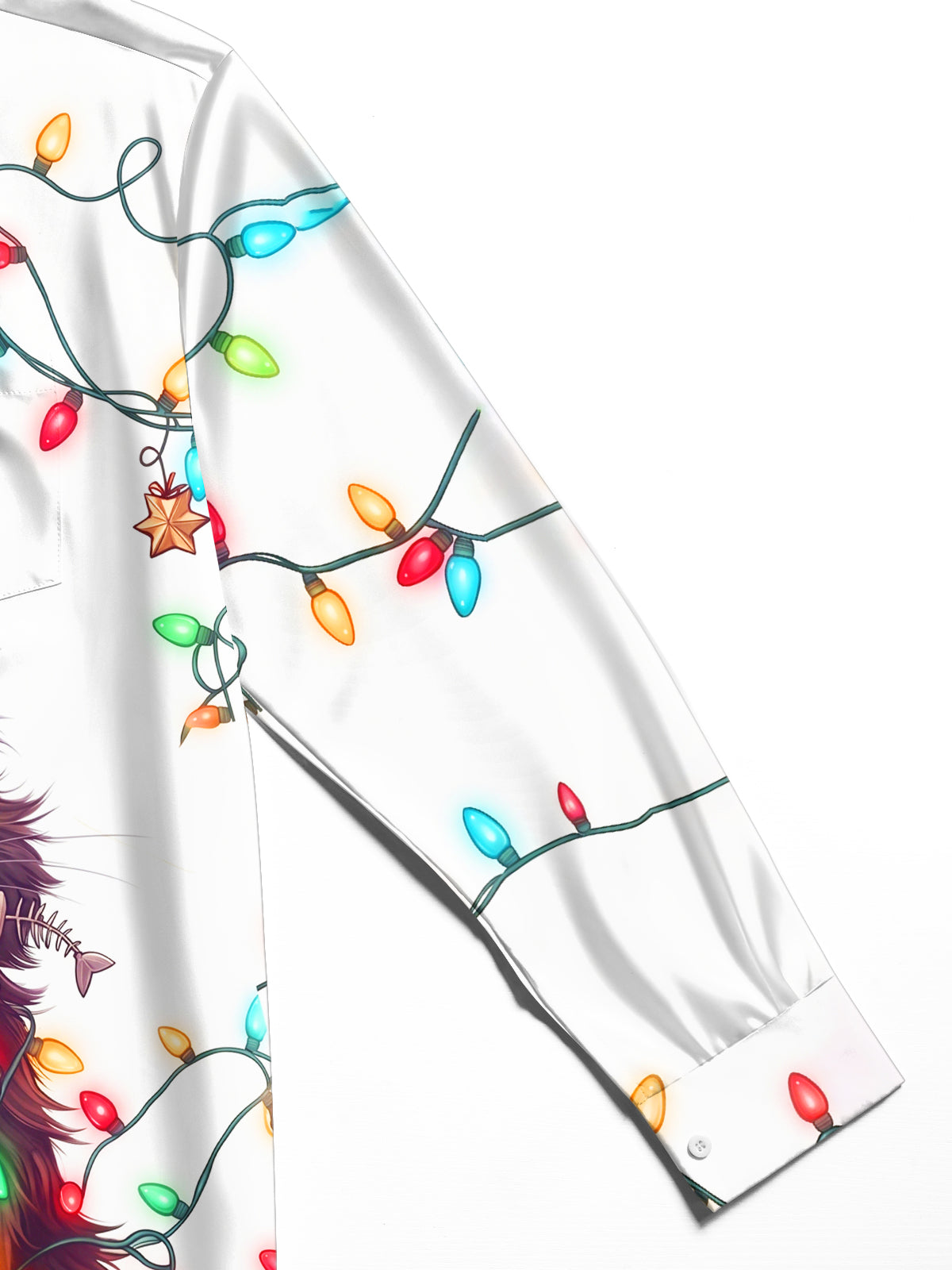 Oceanlyte Men's Long Sleeve Shirt - Black Cat With Christmas Lights And Knit Hat Print with Chest Pocket