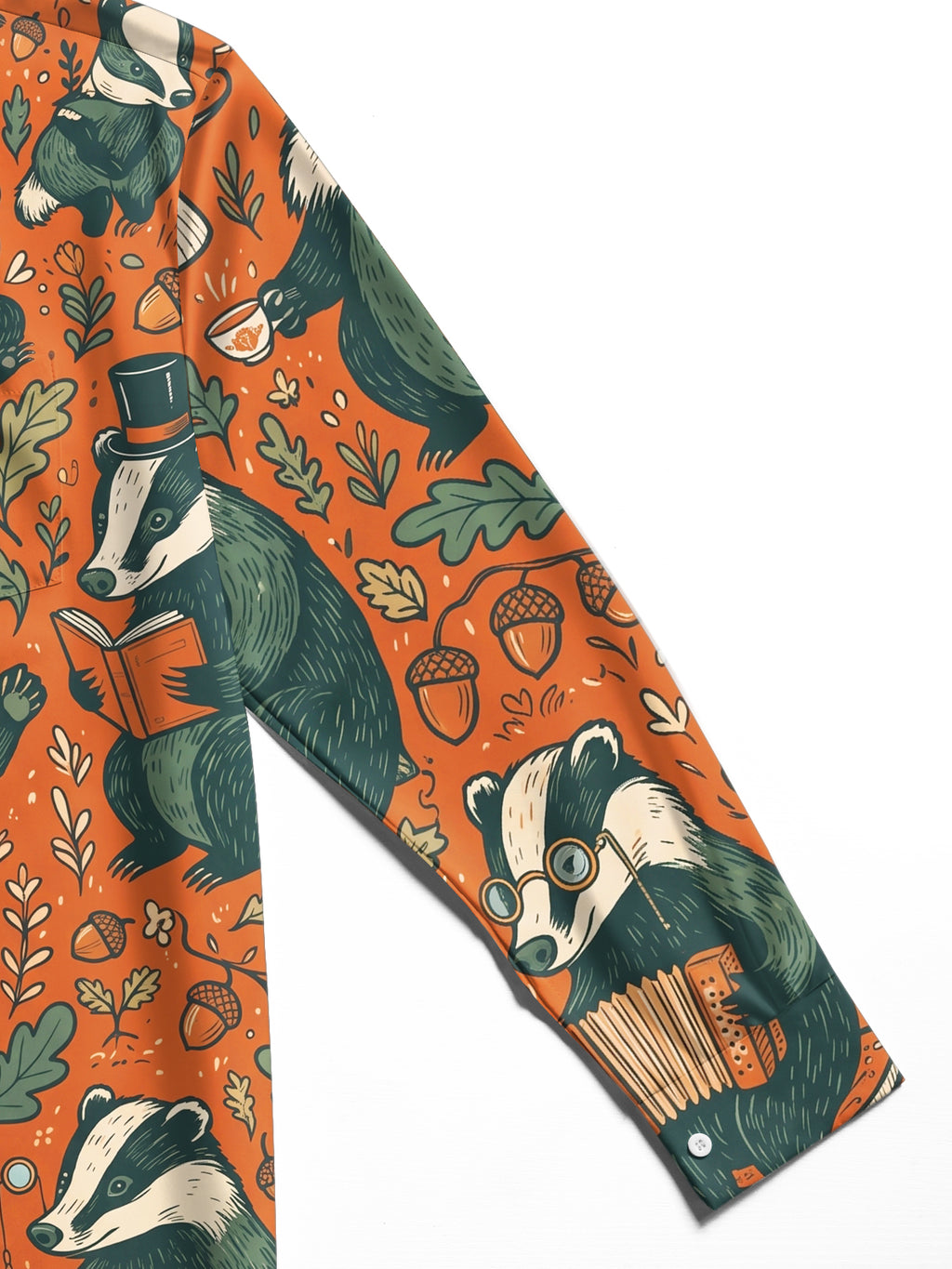 Oceanlyte Men's Long Sleeve Shirt - Vintage Gentleman Badgers With Forest Elements Print with Chest Pocket