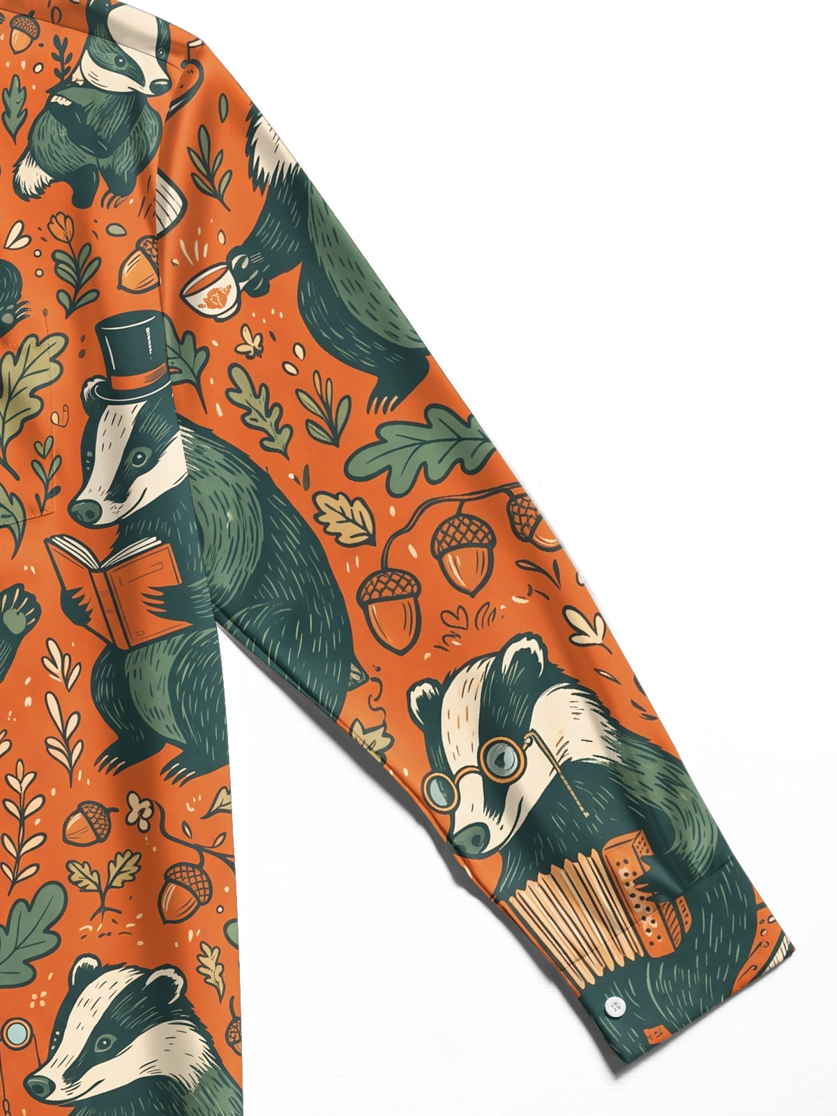 Oceanlyte Men's Long Sleeve Shirt - Vintage Gentleman Badgers With Forest Elements Print with Chest Pocket