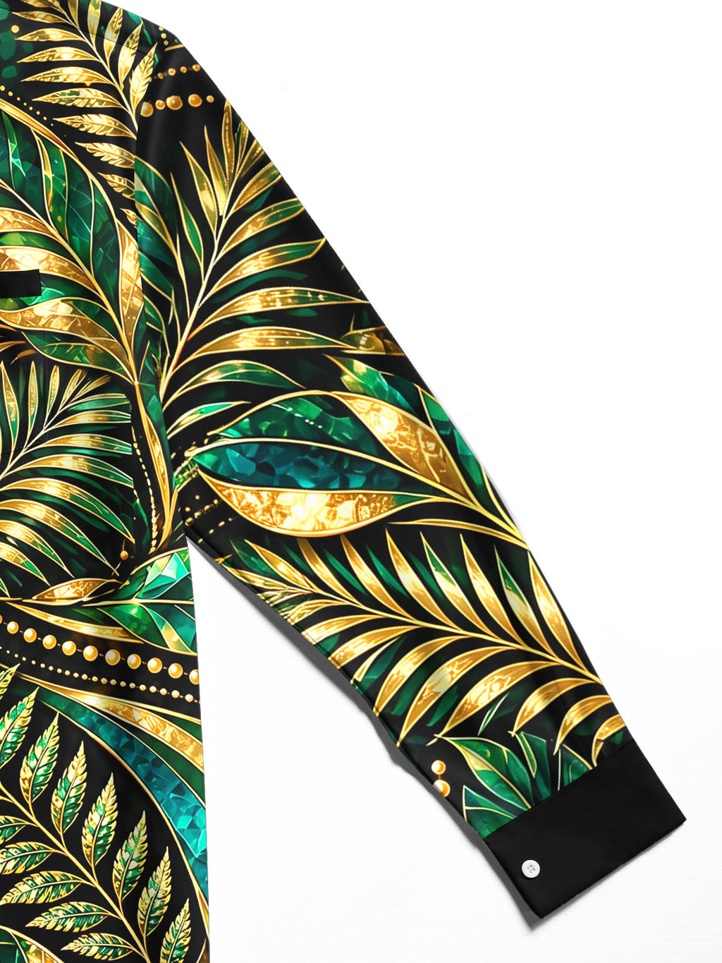 Oceanlyte Men's Gold And Green Palm Leaves And Ferns Print Long Sleeve Shirt with Chest Pocket