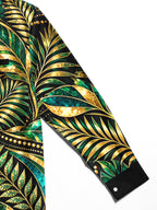 Oceanlyte Men's Gold And Green Palm Leaves And Ferns Print Long Sleeve Shirt with Chest Pocket