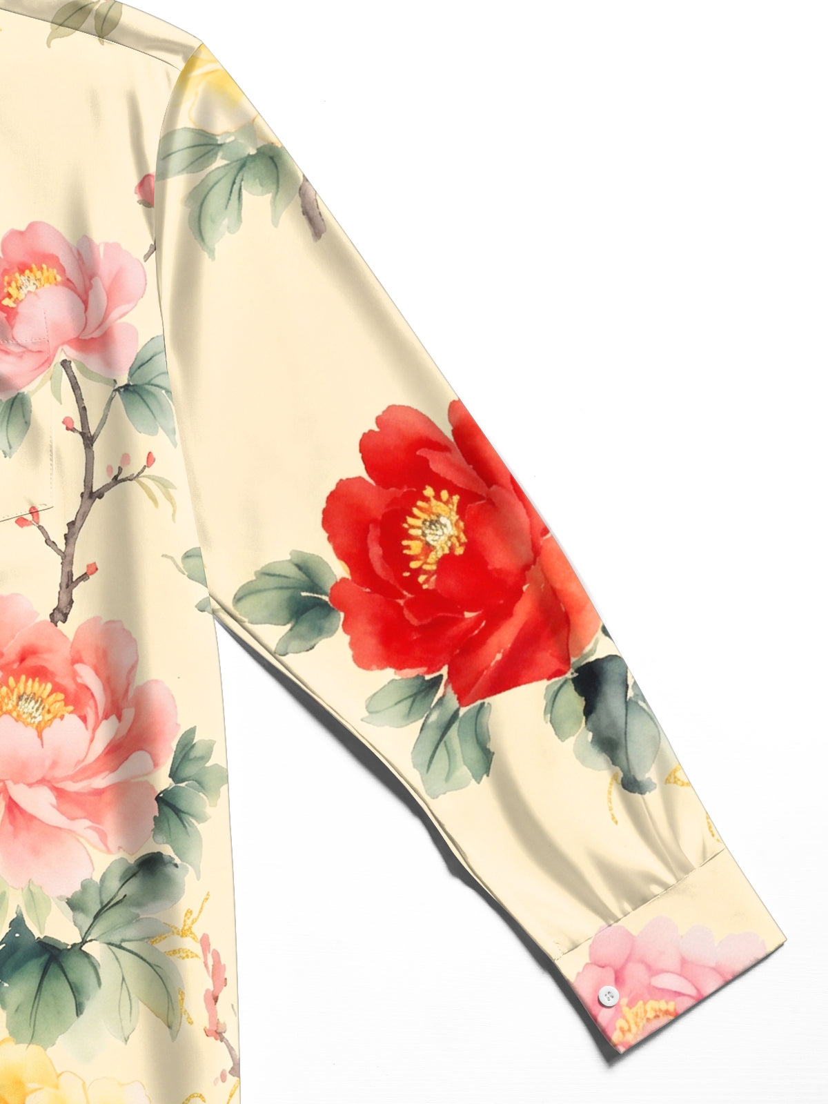 Oceanlyte Men's Floral Floral Print Large Flowers Print Long Sleeve Shirt with Chest Pocket