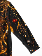 Oceanlyte Men's New Year Champagne Glasses And Clock Print Long Sleeve Shirt with Chest Pocket