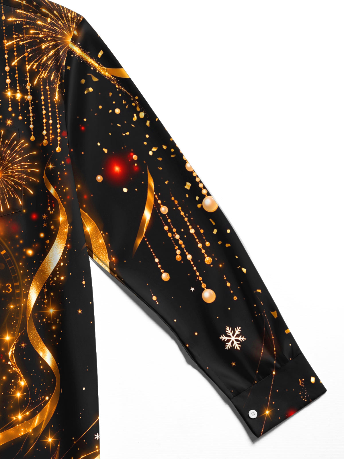Oceanlyte Men's New Year Champagne Glasses And Clock Print Long Sleeve Shirt with Chest Pocket