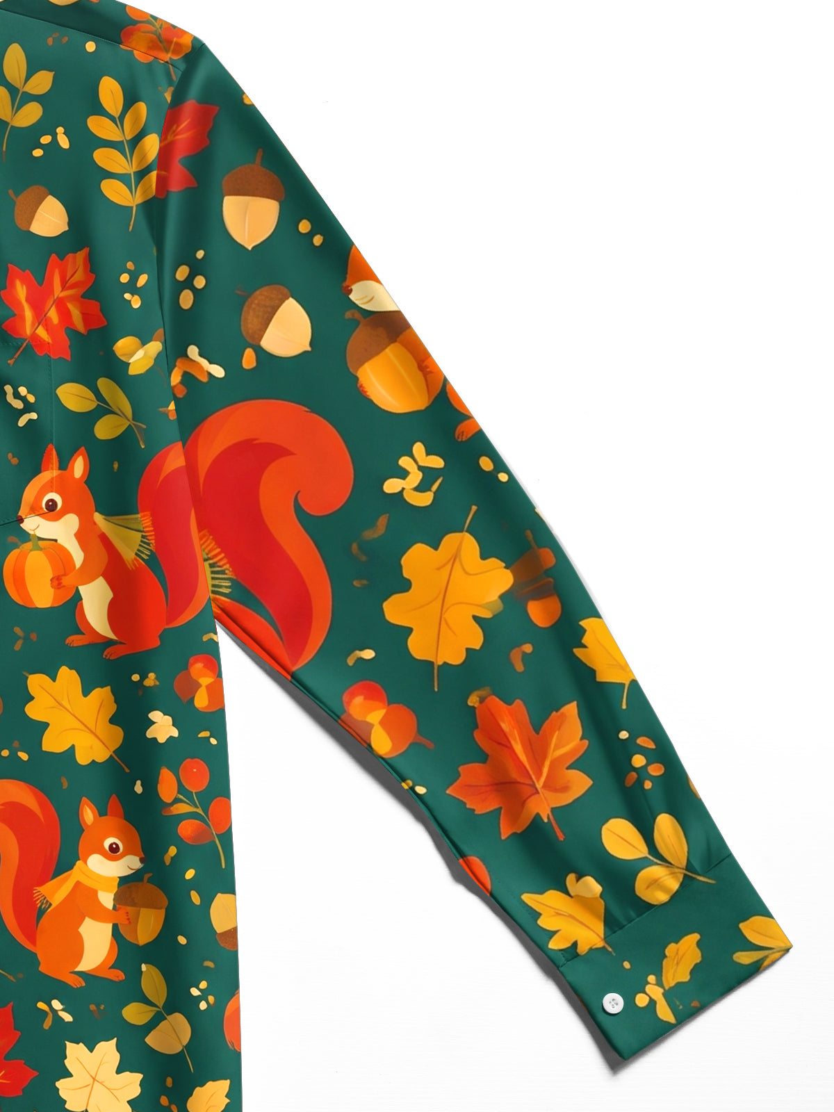 Oceanlyte Men's Autumn Squirrel And Maple Leaf Pattern Long Sleeve Shirt with Chest Pocket