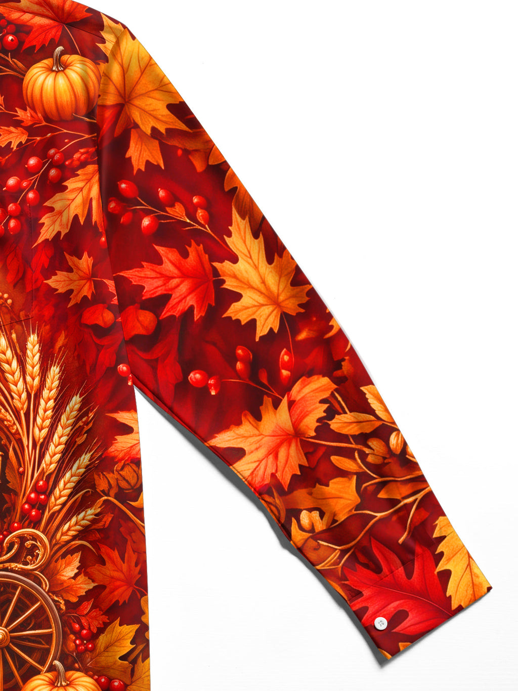 Oceanlyte Men's Autumn Carriage With Pumpkins And Leaves Print Long Sleeve Shirt with Chest Pocket
