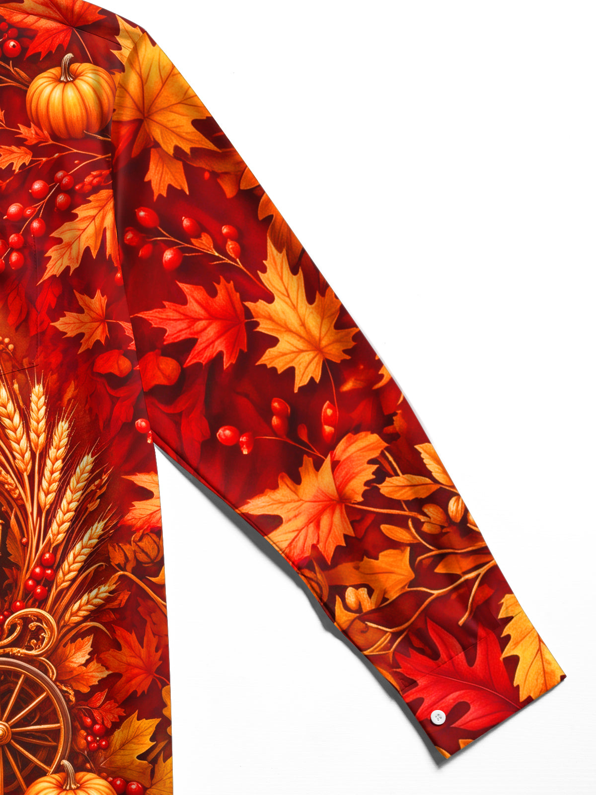 Oceanlyte Men's Autumn Carriage With Pumpkins And Leaves Print Long Sleeve Shirt with Chest Pocket