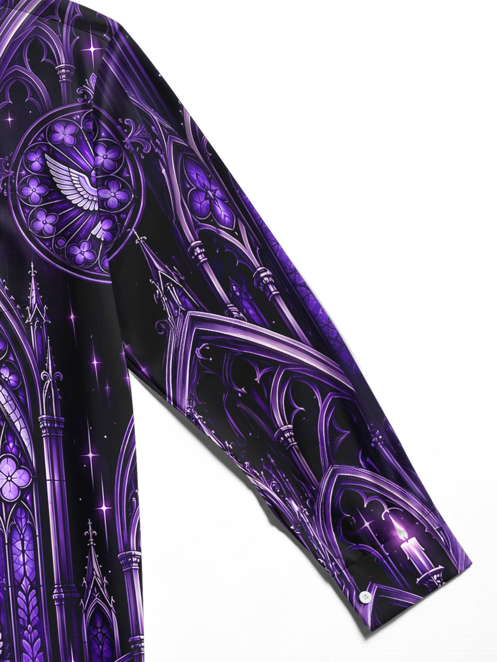 Oceanlyte Men's Long Sleeve Shirt - Gothic Cathedral Stained Glass With Cross And Dove Print with Chest Pocket