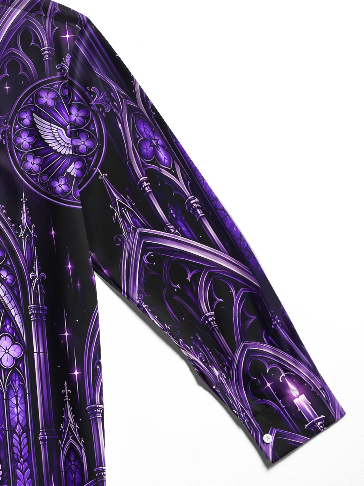 Oceanlyte Men's Long Sleeve Shirt - Gothic Cathedral Stained Glass With Cross And Dove Print with Chest Pocket