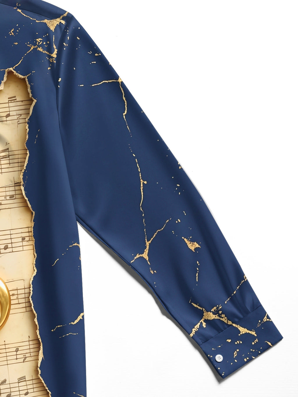 Oceanlyte Men's Long Sleeve Shirt - Vintage Sheet Music And Golden Treble Clefs Print with Chest Pocket
