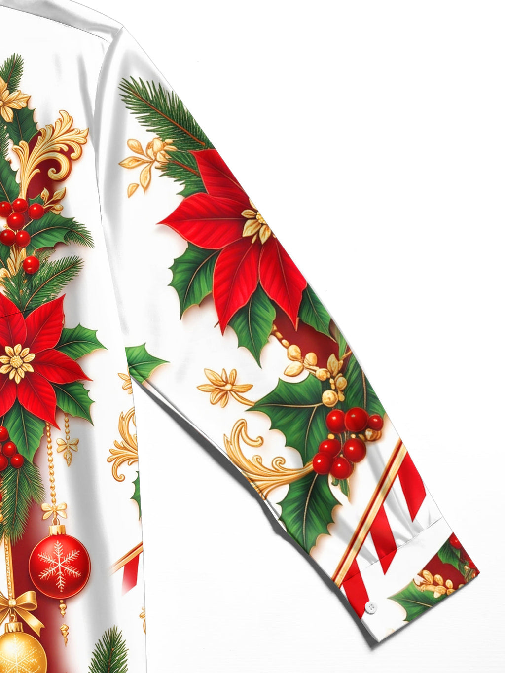 Oceanlyte Men's Long Sleeve Shirt - Poinsettia And Holly With Christmas Ornaments Print with Chest Pocket