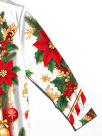 Oceanlyte Men's Long Sleeve Shirt - Poinsettia And Holly With Christmas Ornaments Print with Chest Pocket