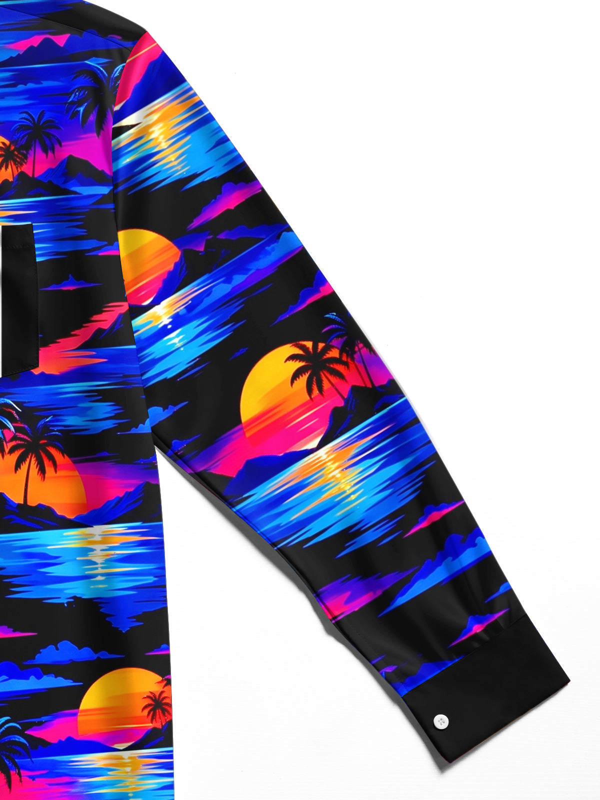 Oceanlyte Men's Neon Sunset Palm Trees And Ocean Waves Print Long Sleeve Shirt with Chest Pocket