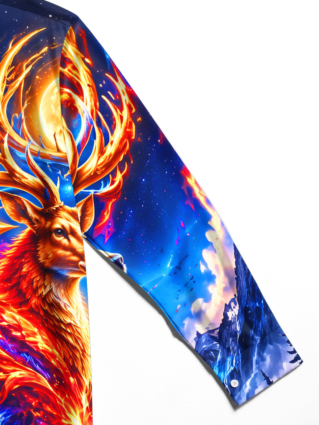 Oceanlyte Men's Long Sleeve Shirt - Deer And Cross With Fire And Ice Landscape Print with Chest Pocket