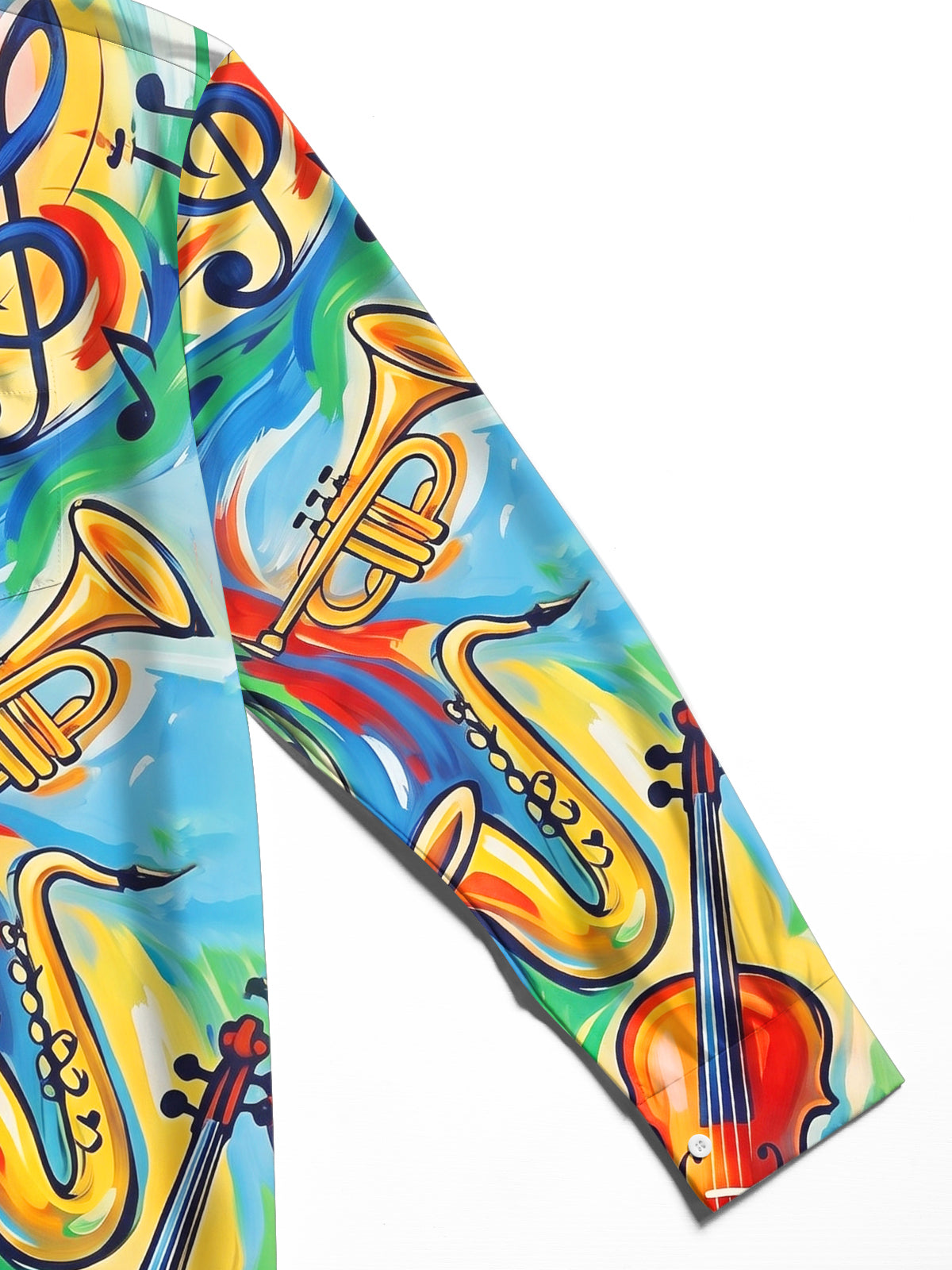 Oceanlyte Men's Hawaiian Musical Instruments Print Long Sleeve Shirt with Chest Pocket
