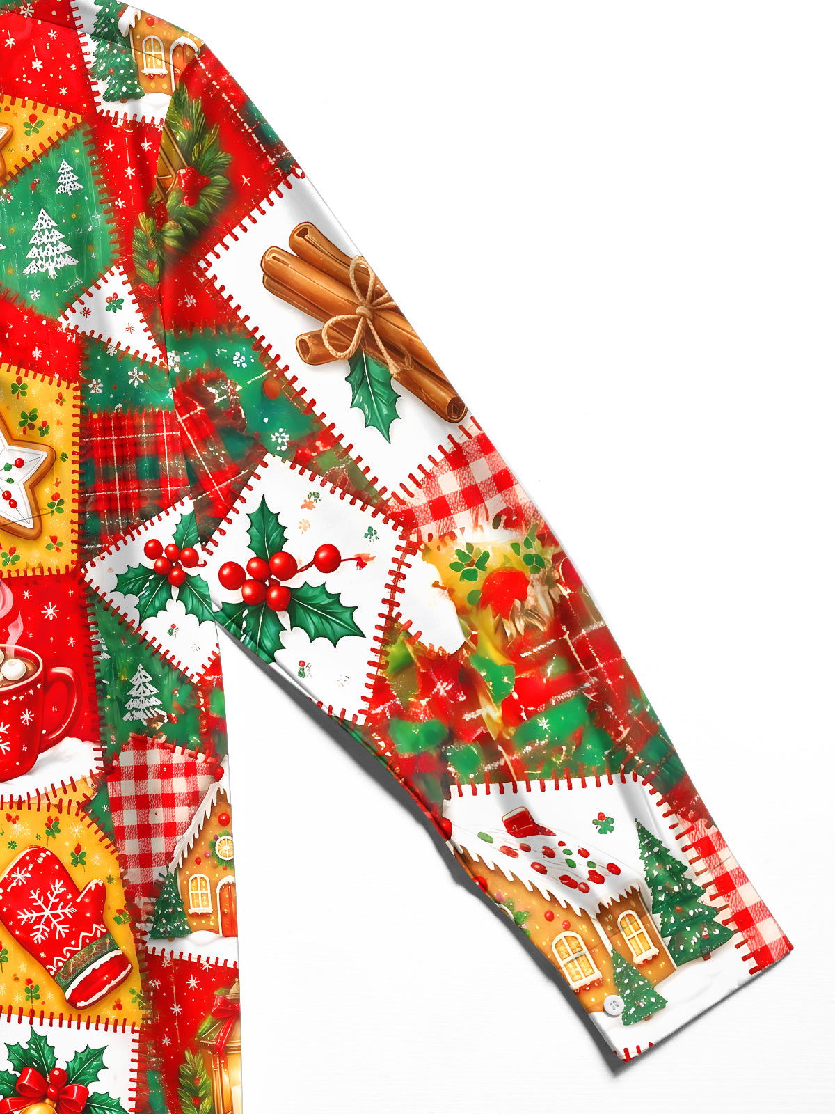 Oceanlyte Men's Graphic Christmas Patchwork Motifs Print Long Sleeve Shirt with Chest Pocket