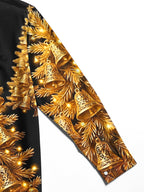 Oceanlyte Men's Long Sleeve Shirt - Golden Christmas Trees With Bells And Lights Print with Chest Pocket