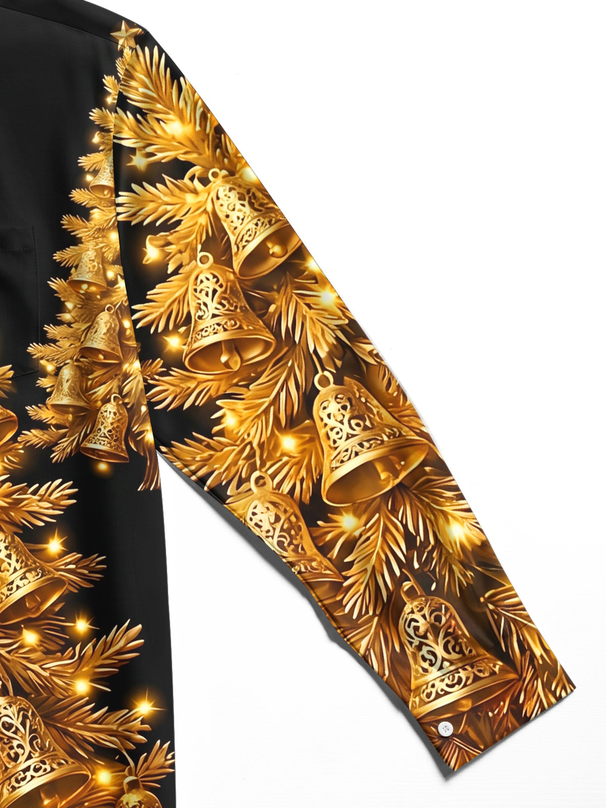 Oceanlyte Men's Long Sleeve Shirt - Golden Christmas Trees With Bells And Lights Print with Chest Pocket