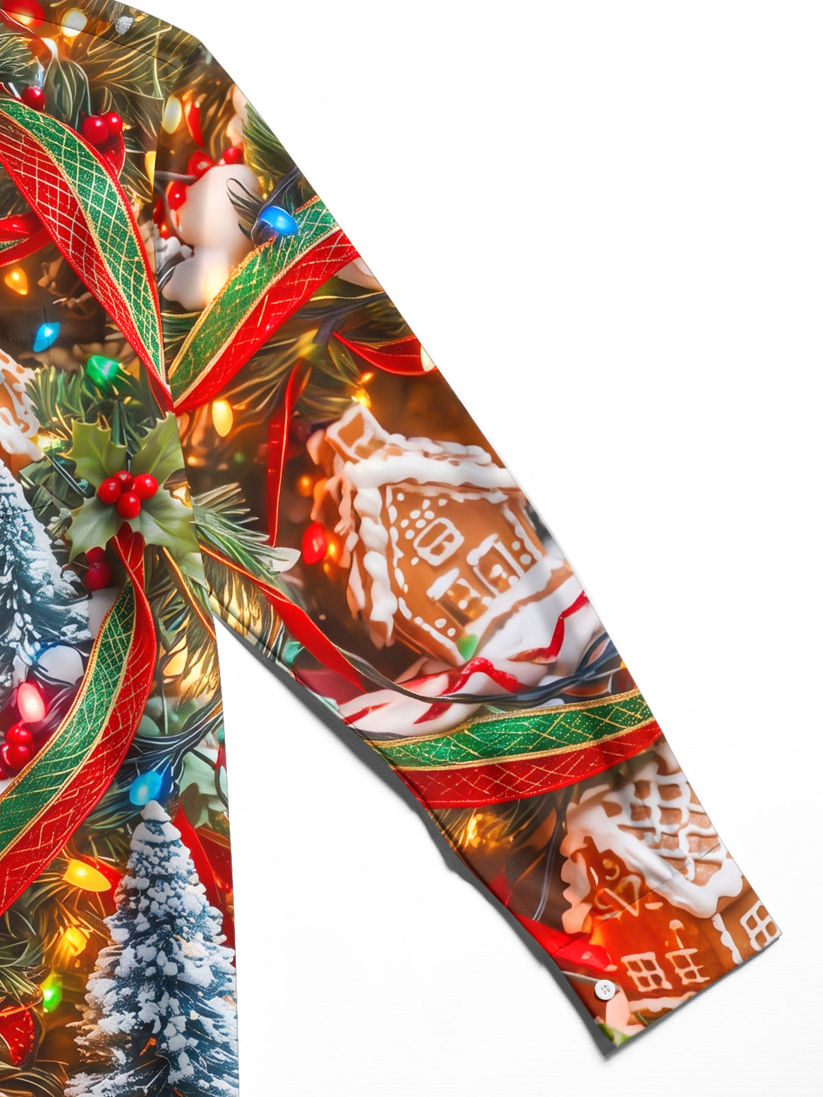 Oceanlyte Men's Gingerbread Houses And Christmas Trees Print Long Sleeve Shirt with Chest Pocket