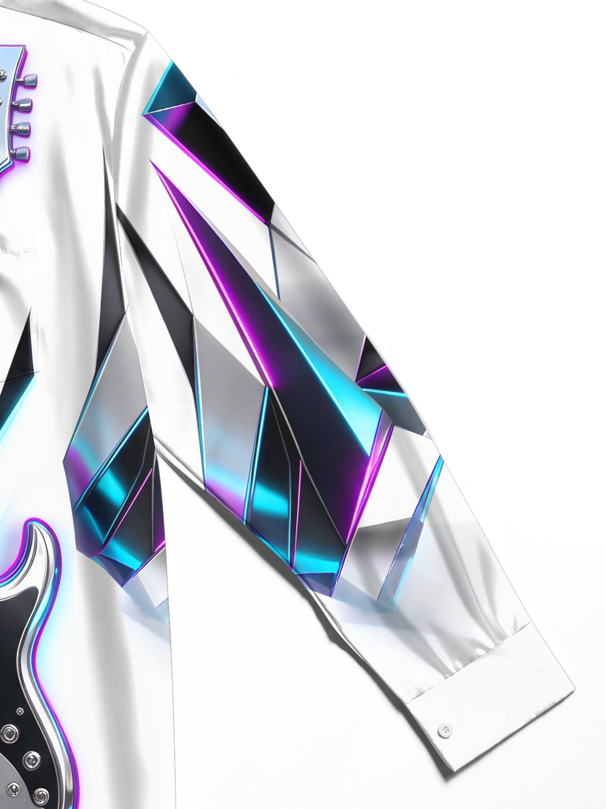 Oceanlyte Men's Long Sleeve Shirt - Electric Guitars With Neon Geometric Background Print with Chest Pocket