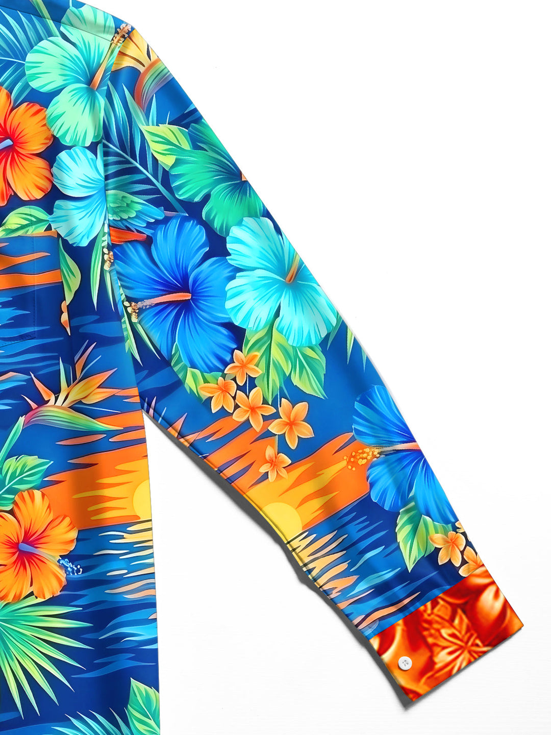 Oceanlyte Men's Hawaiian Floral Tropical Hibiscus Parrot Sunset Print Long Sleeve Button Down Shirt with Chest Pocket