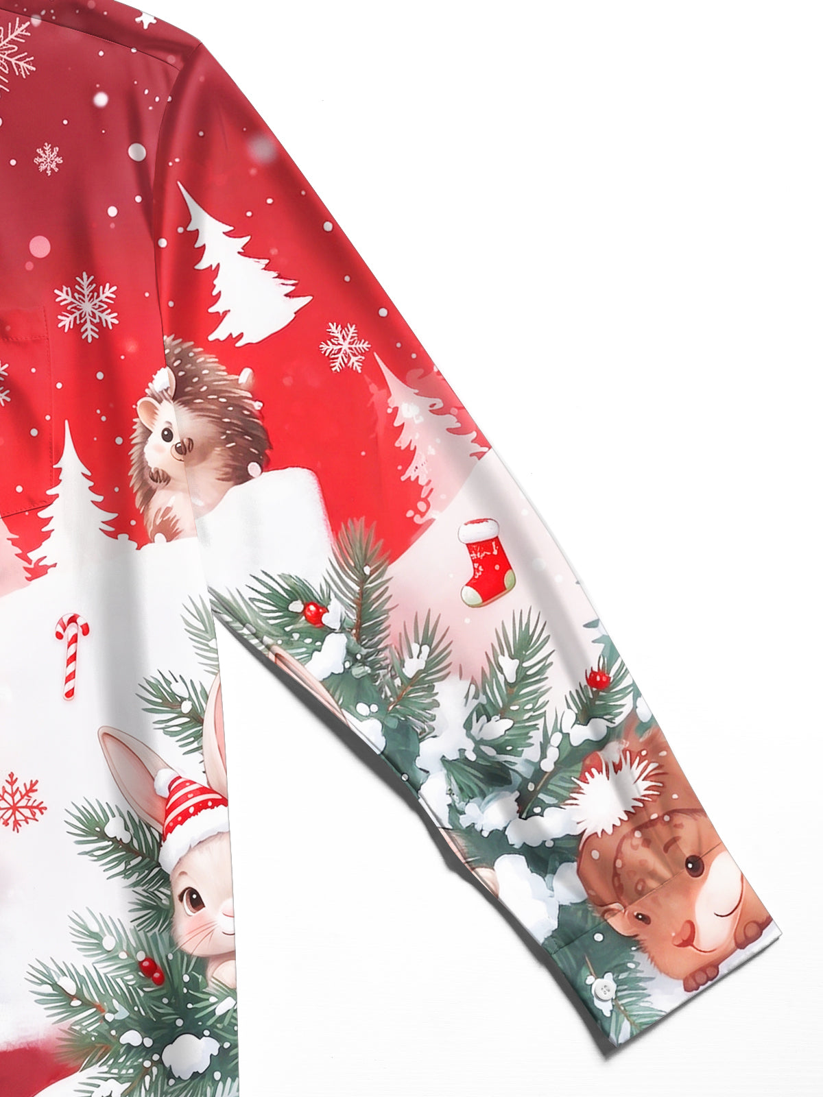 Oceanlyte Men's Long Sleeve Shirt - Cute Animals In Snowy Forest With Gingerbread House Print with Chest Pocket