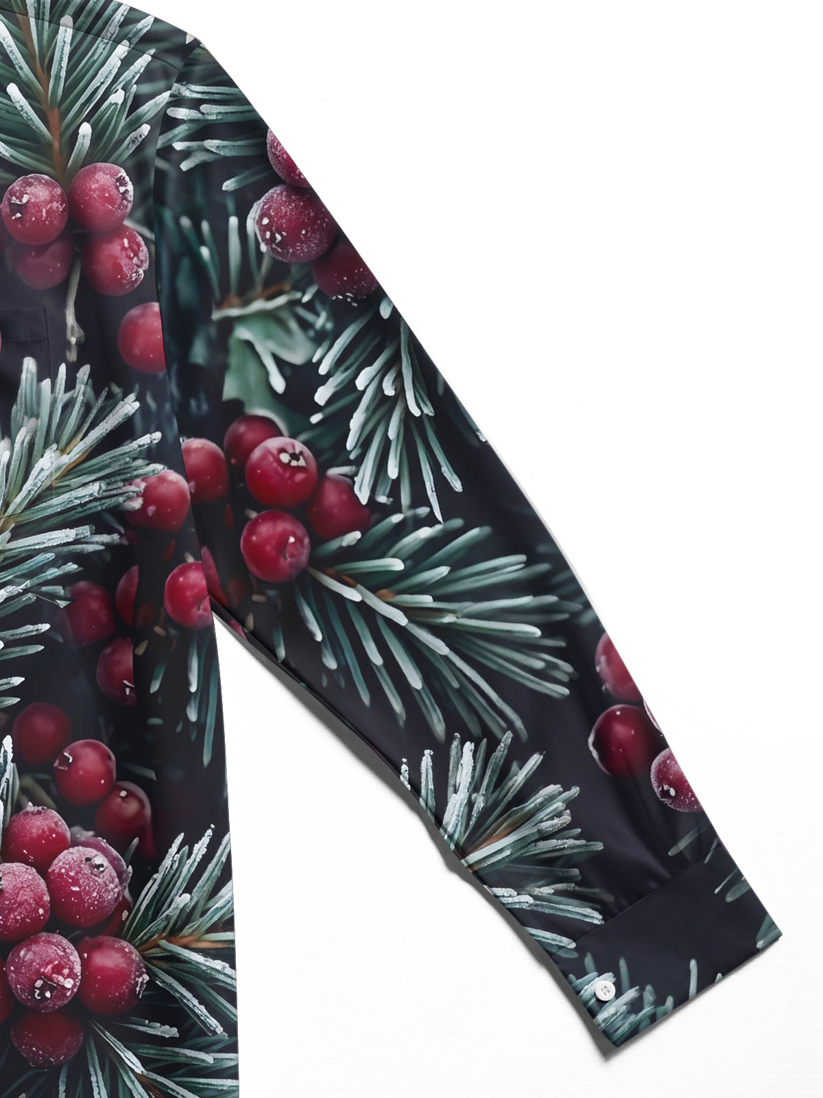 Oceanlyte Men's Long Sleeve Shirt - Christmas Frosted Pine Needles And Red Berries Print with Chest Pocket