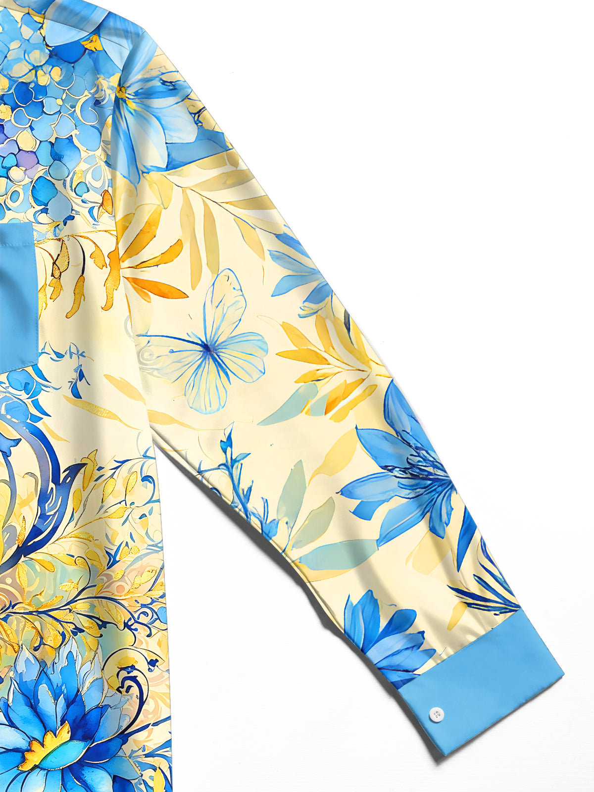 Oceanlyte Men's Blue Watercolor Flowers Print Long Sleeve Shirt with Chest Pocket