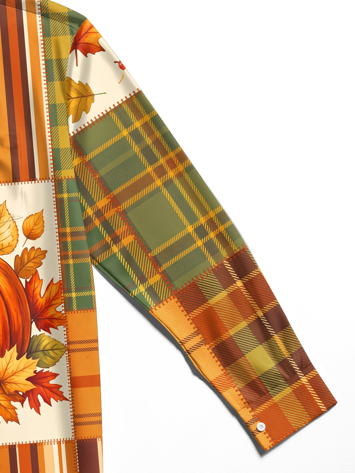 Oceanlyte Men's Autumn Pumpkin And Autumn Leaves Print Long Sleeve Shirt with Chest Pocket